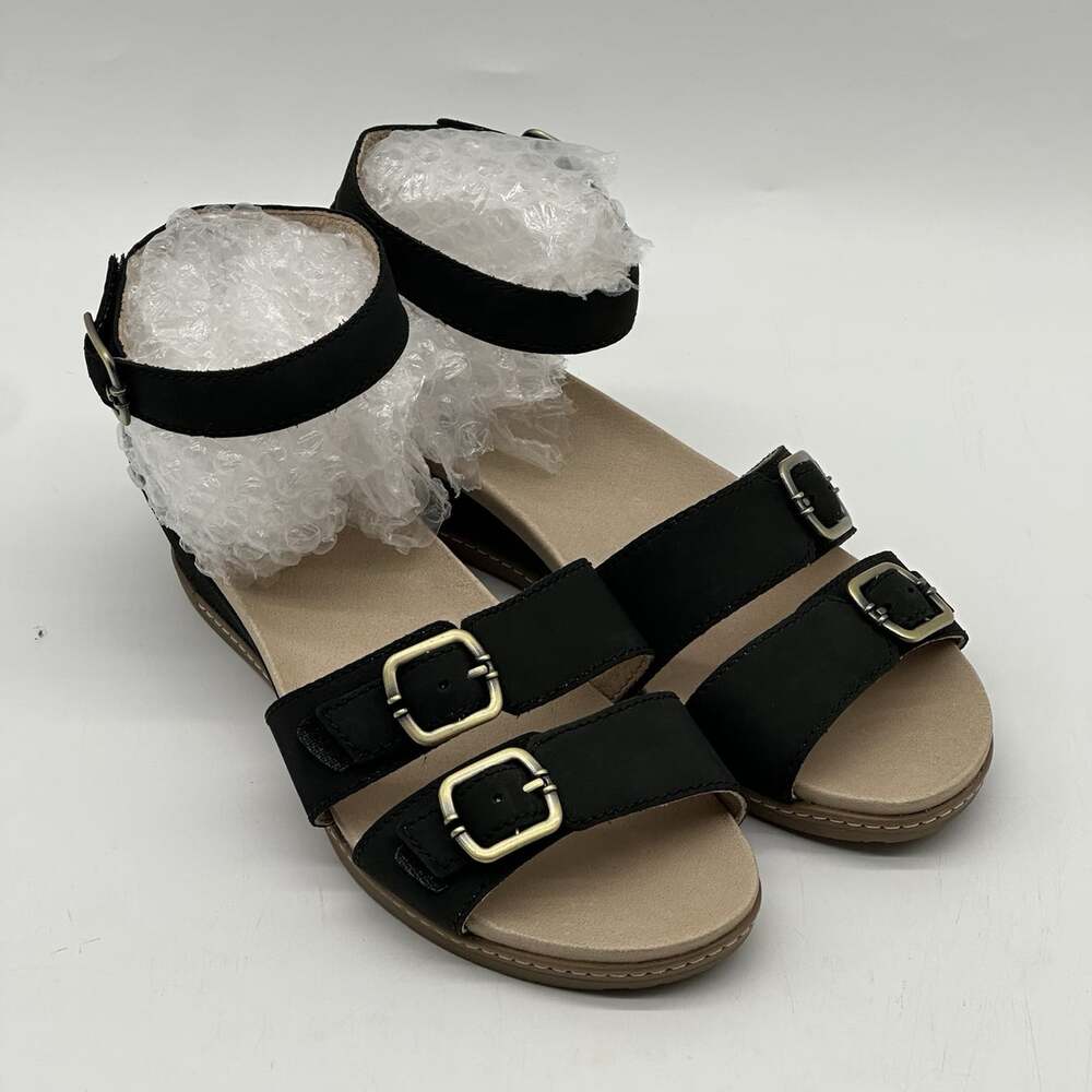 Dansko Astrid Black Nubuck Ankle Buckle Wedge Sandals Women’s Size 39 / US 8.5-9